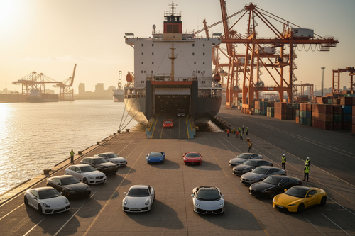 Hafen mit Sportwagen