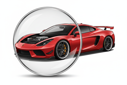 Sports car under a magnifying glass – Vehicle Price Check